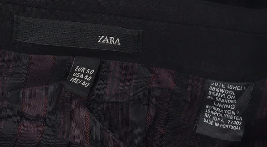 Zara Men's Black Blazer 40 Single-Breasted Wool Blend