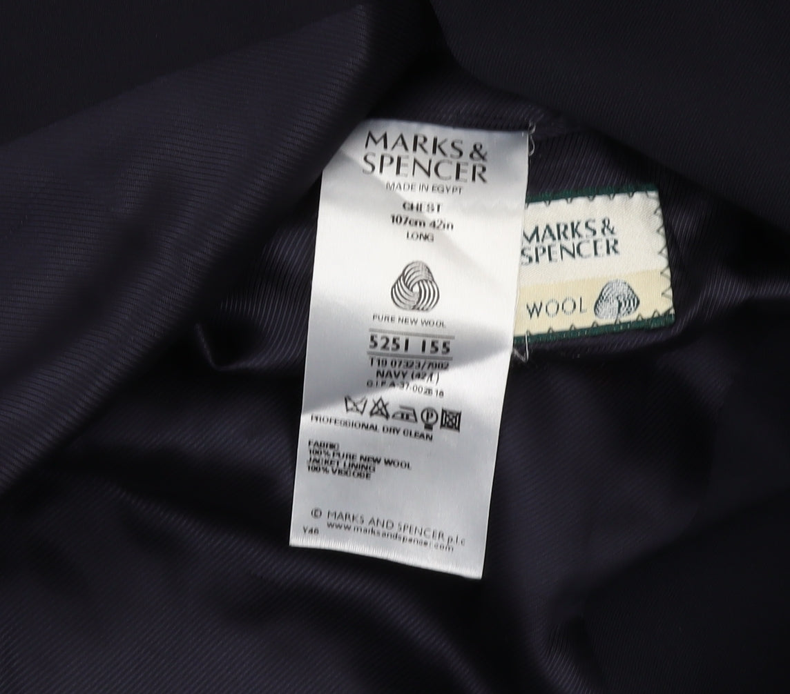Marks & Spencer Men's Black Wool Blazer Size 42L