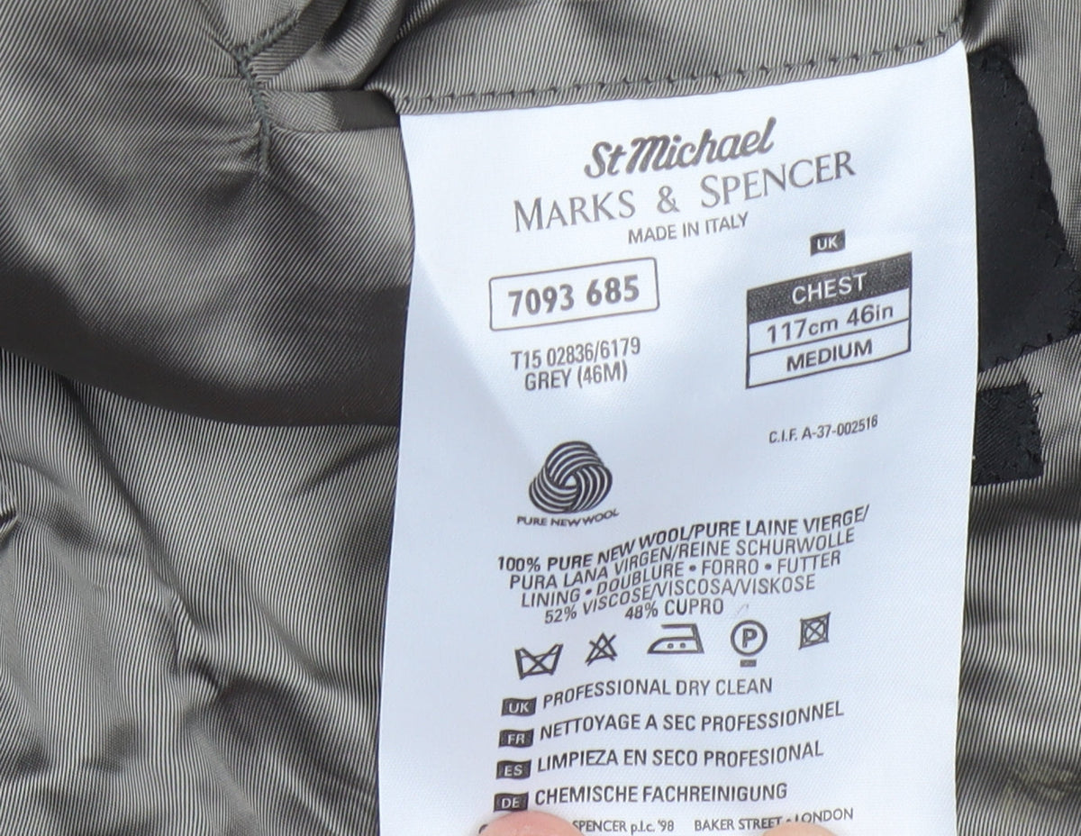Marks & Spencer Men's Grey Suit Jacket, 46R Wool
