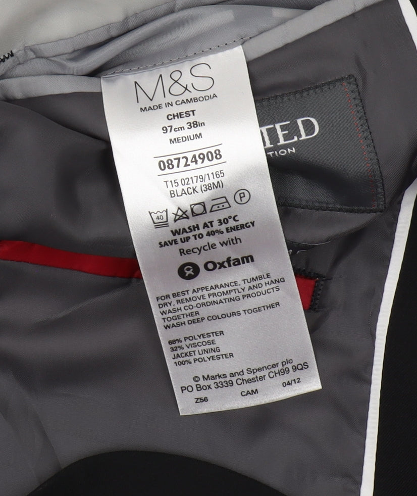Marks & Spencer Men's Black Blazer M 38 Notch Lapel