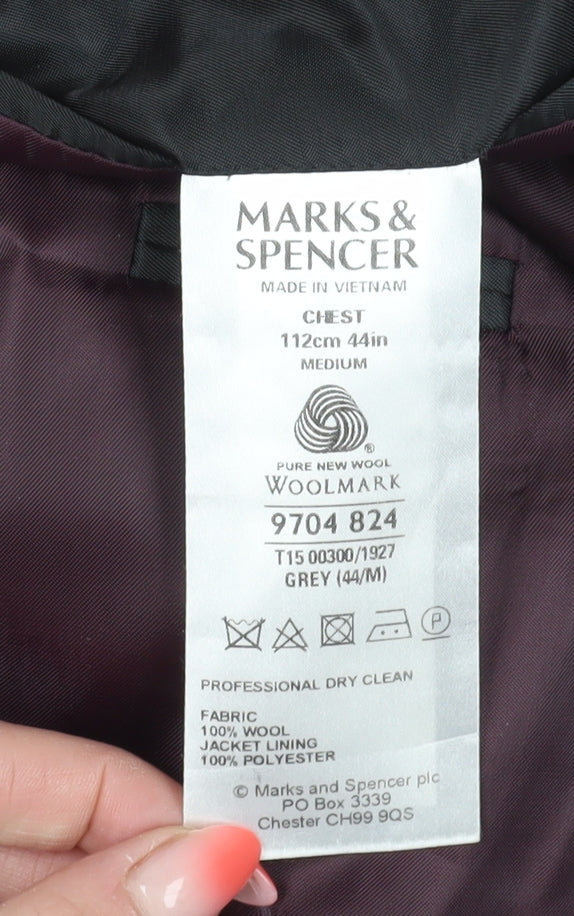 Marks & Spencer Men's Grey Wool Blazer, Size 44R