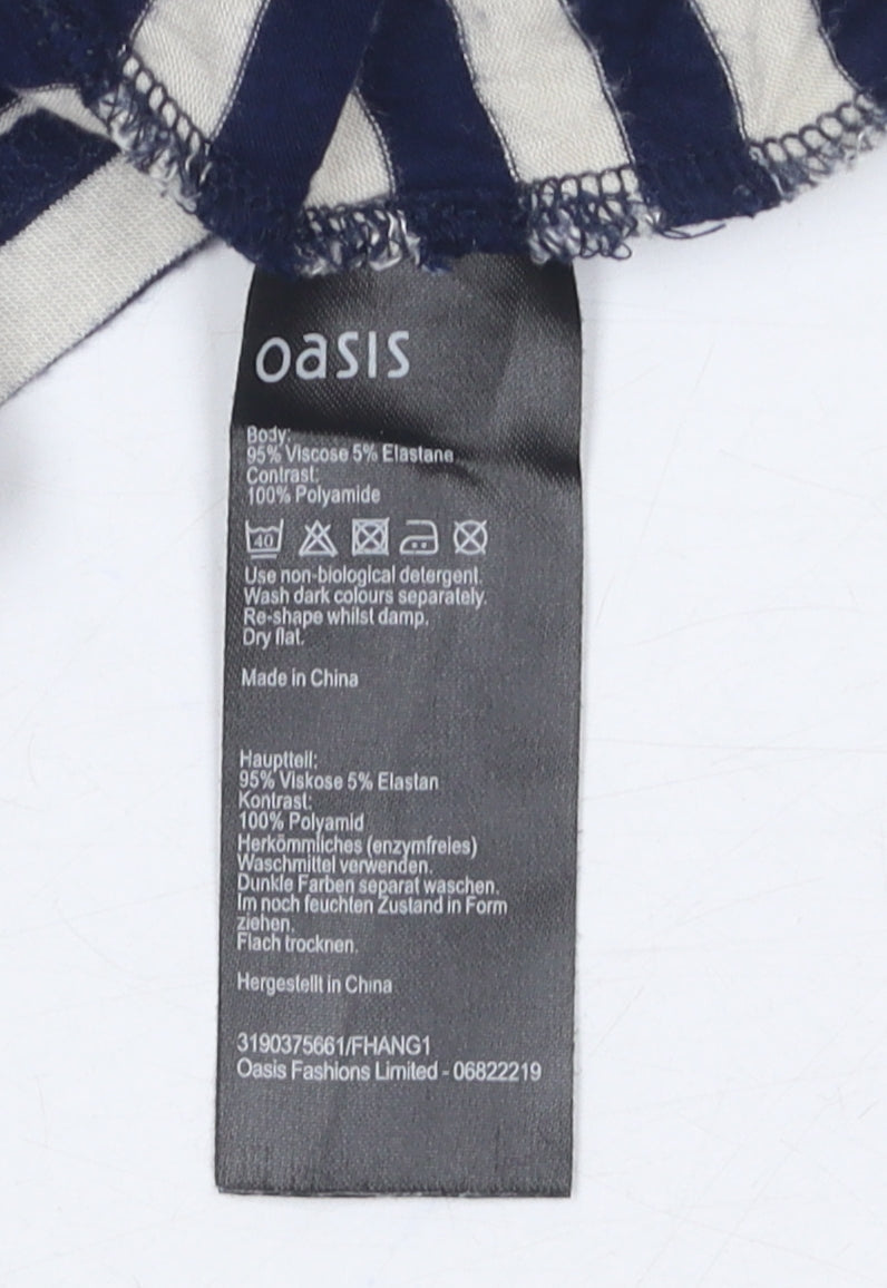 Oasis Women’s Blue Striped Long Sleeve Lace T-Shirt
