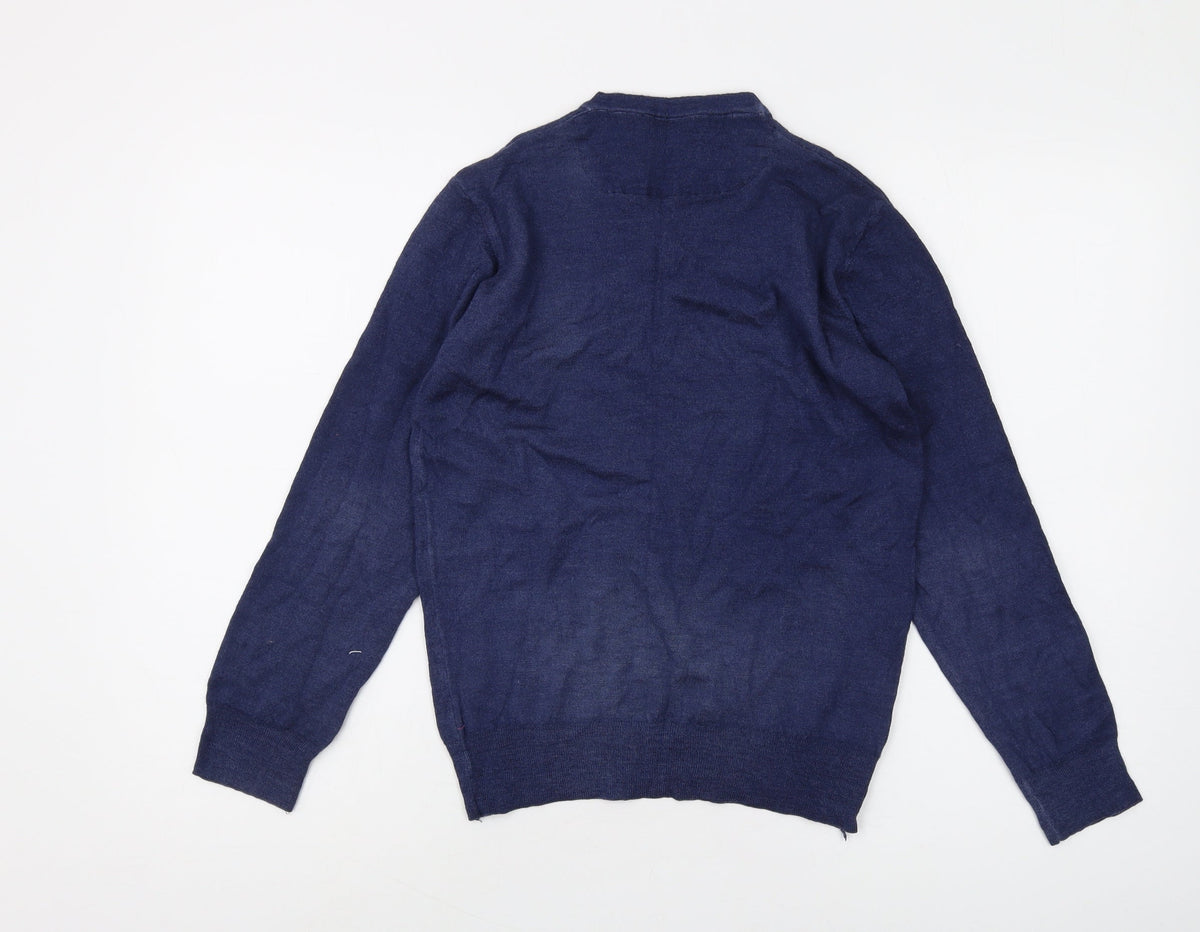Sand Unisex Blue V-Neck Wool Pullover Jumper - L