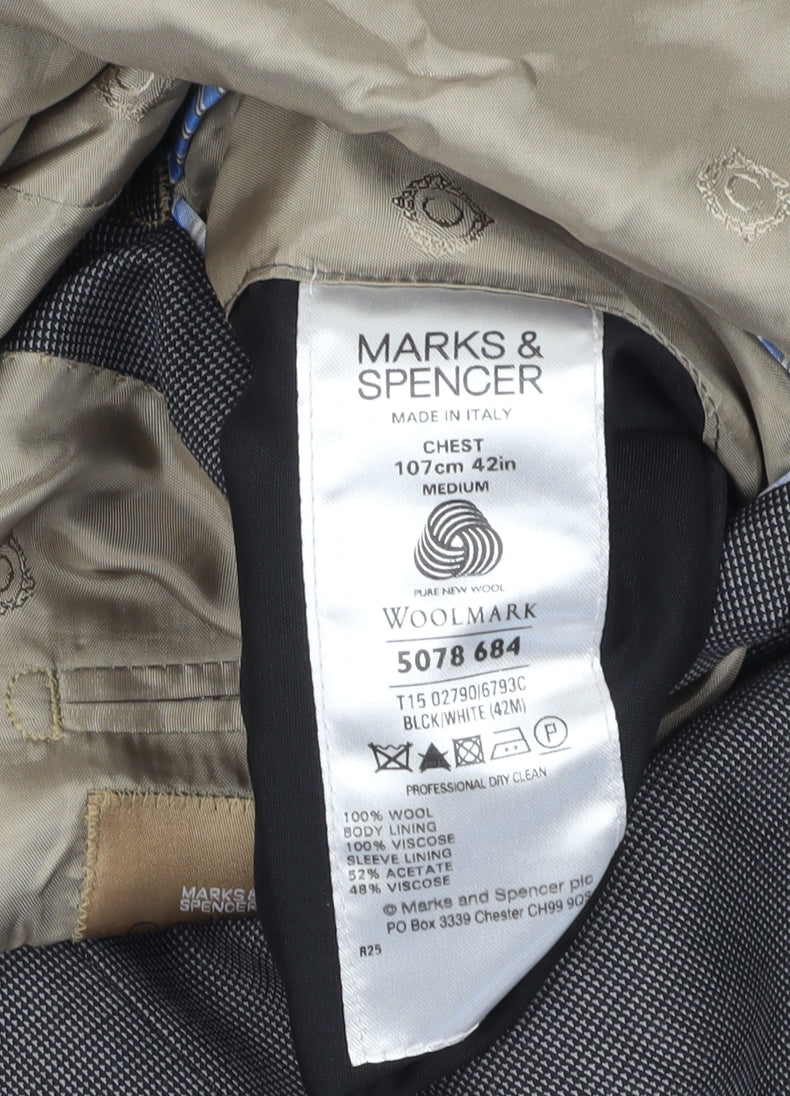 Marks & Spencer Men's Grey Wool Blazer, Size 42R, Classic Fit