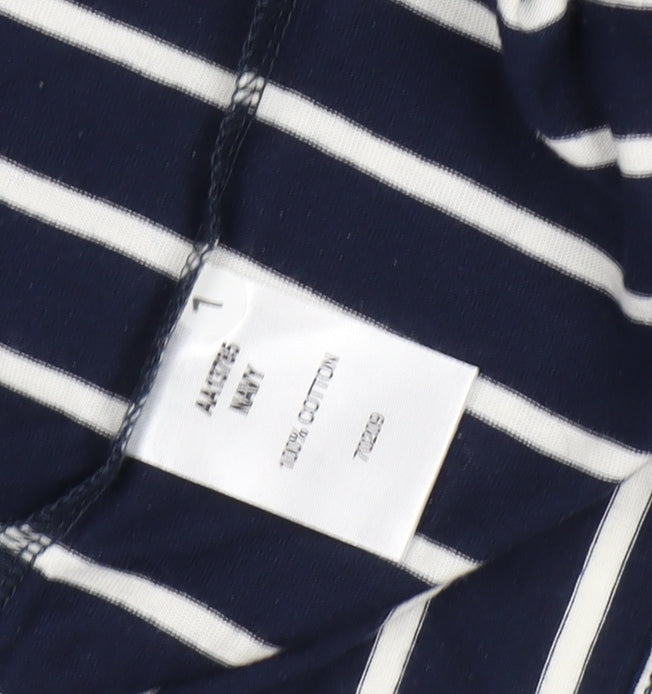 Cotton Traders Unisex Blue Striped XL V-Neck T-Shirt