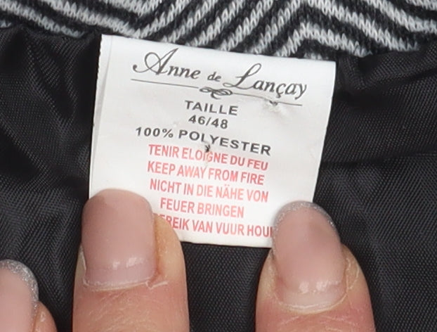 Anne de Lancay Women's Black Long Coat Size 18 Herringbone Button