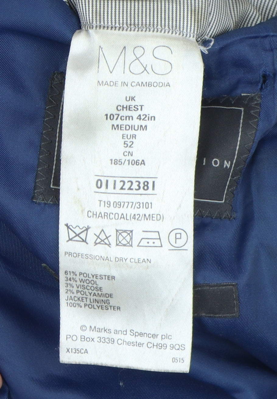 Marks and Spencer Men's Grey Blazer Size 42R Single-Breasted