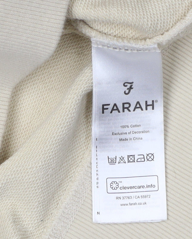 Farah Men's Beige Henley Sweatshirt, Size L, Striped Button Style