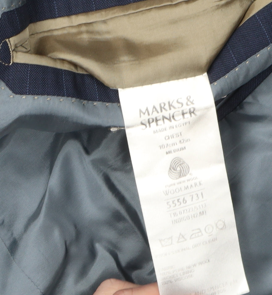 Marks & Spencer Men's Blue Striped Blazer, Size 42R