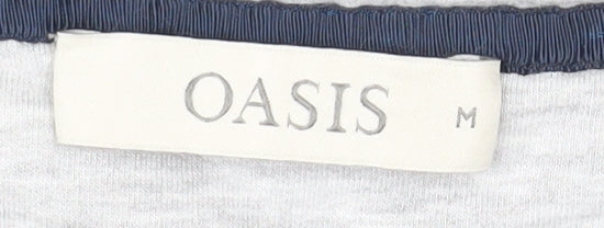 Oasis Women's Grey T-Shirt, Size M, Embroidered Sleeve