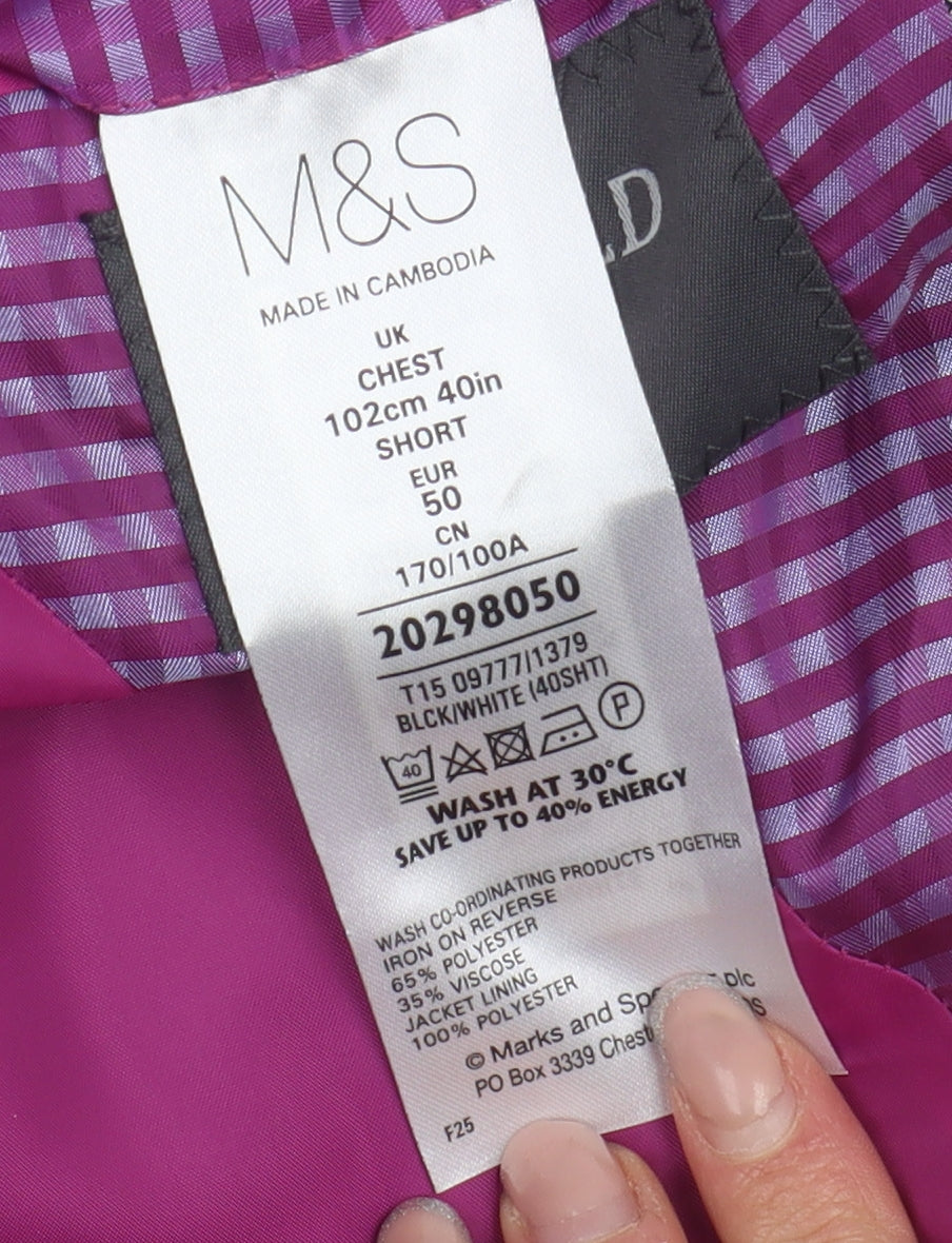 Marks & Spencer Men's Grey Check Blazer, Size 40S