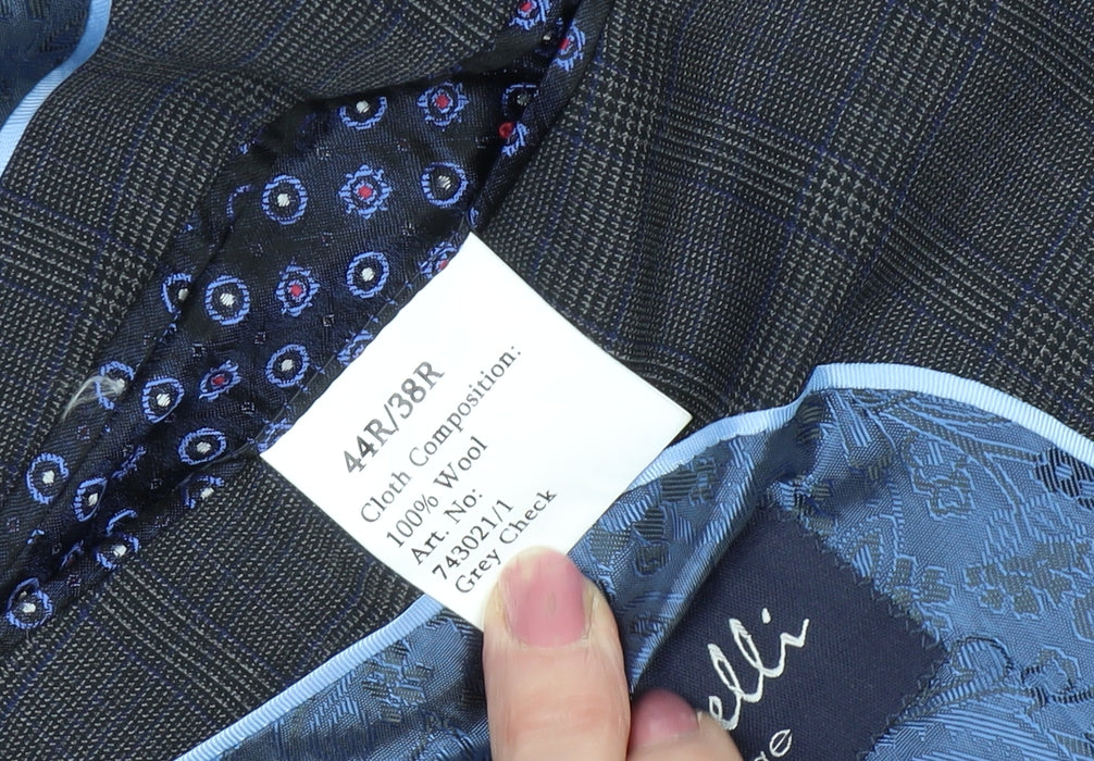 Santinelli Men’s Grey Check Wool Suit Jacket 44R