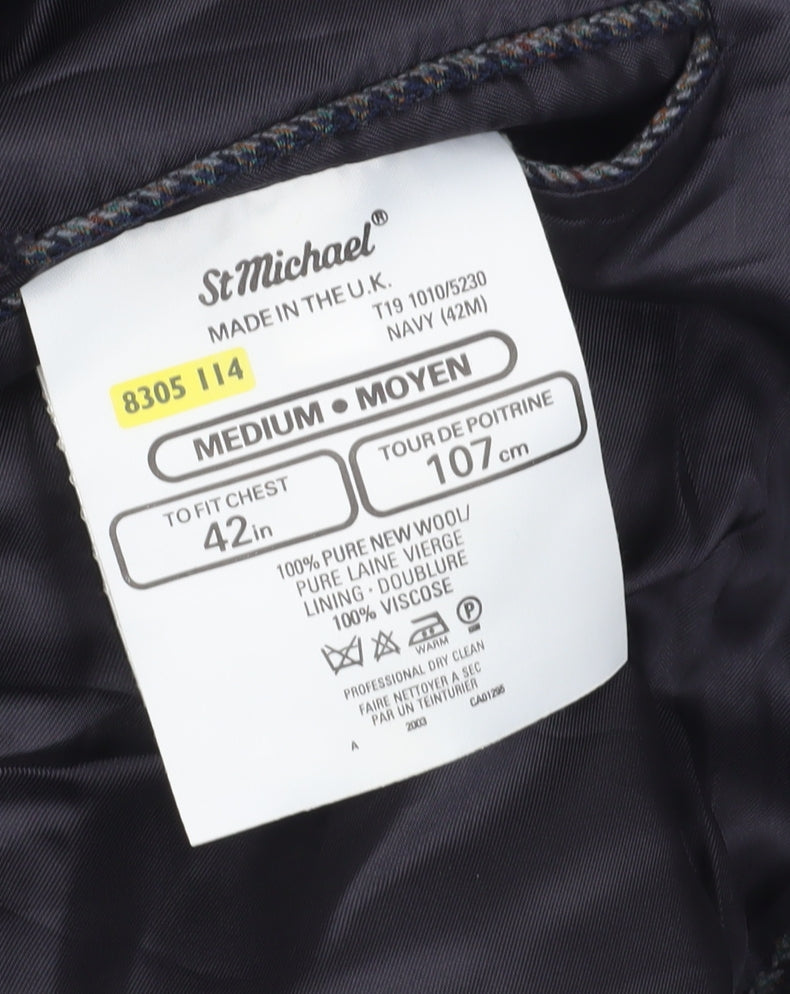 St Michael Men's Blue Check Blazer Jacket, Size 42R, Wool
