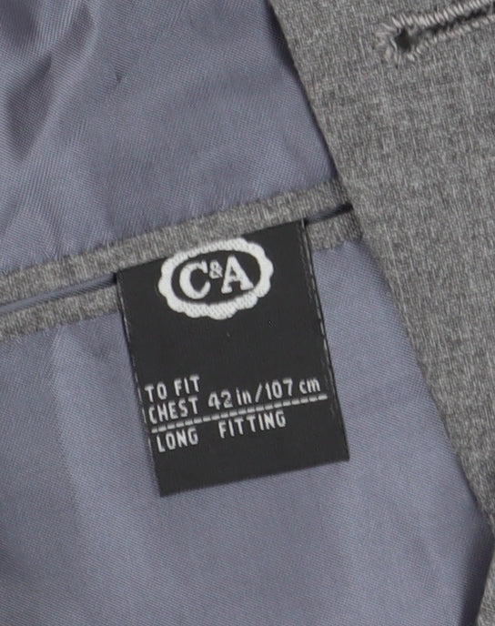 C&A Men's Grey Blazer, Size 42L, Double-Breasted, Long Fit