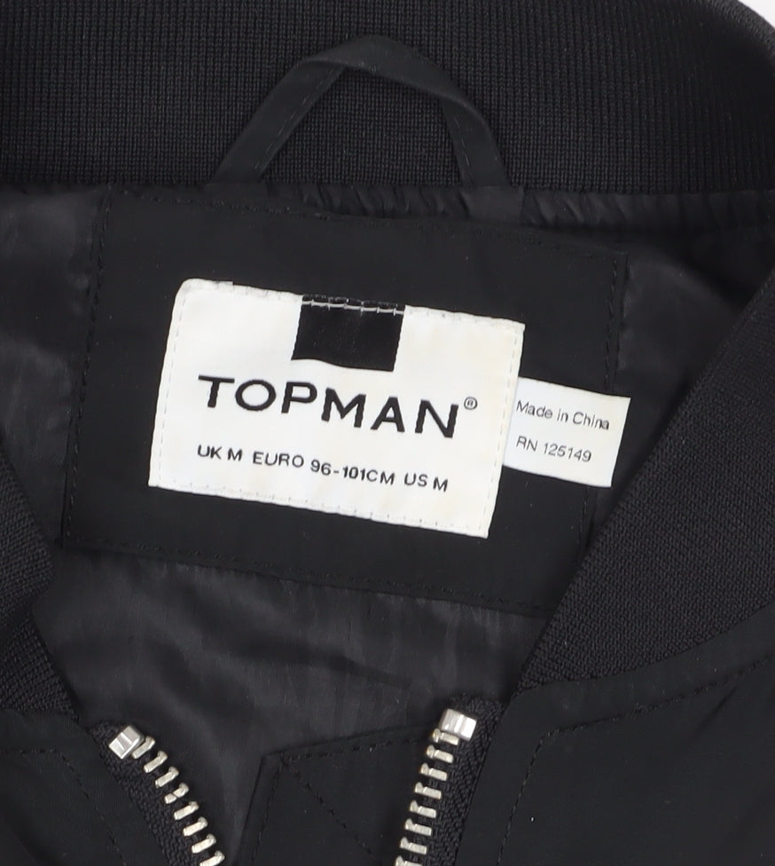 Topman Men's Black Bomber Jacket M Stand-Up Collar
