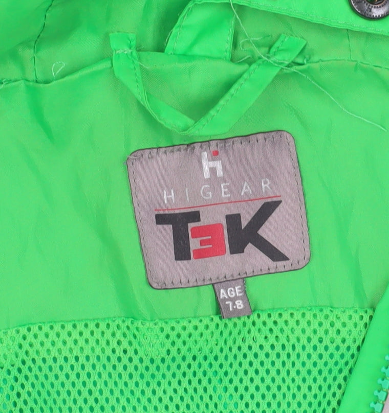 Brand and care label for Higear girls’ green windbreaker jacket age 7-8 years