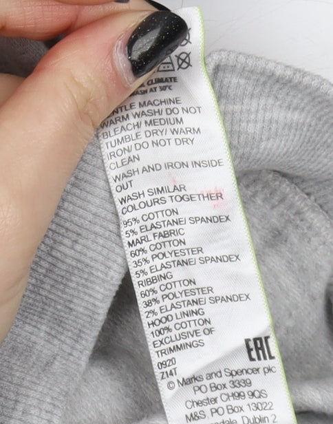 Marks & Spencer Boys Black Grey Pullover Hoodie 13-14 Years