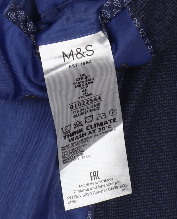 Marks & Spencer Men's Blue Blazer 36 Regular Fit