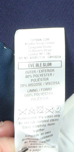 Topman Men's Blue Slim Blazer UK 36 Viscose Blend