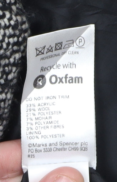 Marks & Spencer Women's Black Tweed Overcoat, Size 14