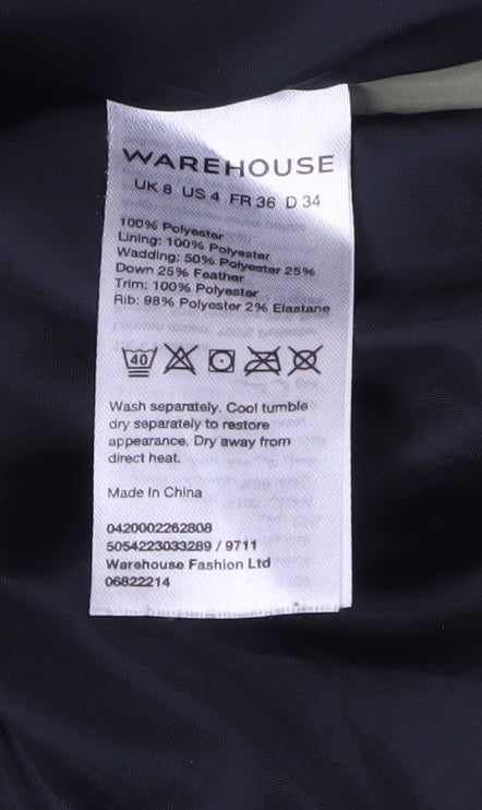 Warehouse Women's Green Puffer Jacket UK 8 Hooded Casual