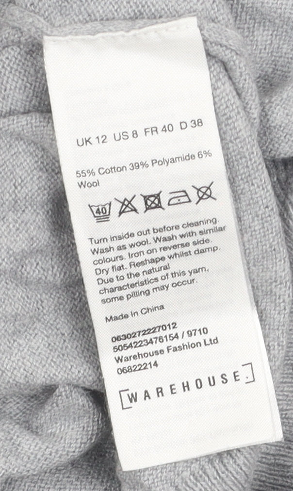 Warehouse Women's Grey Mock Neck Jumper Size 12
