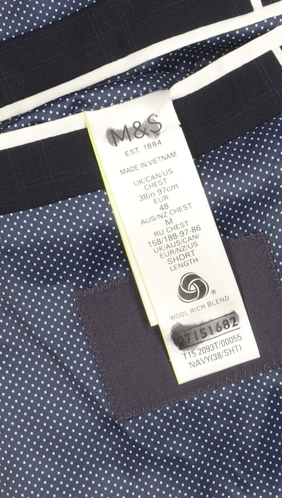Marks & Spencer Men's Blue Check Blazer, Size 38S