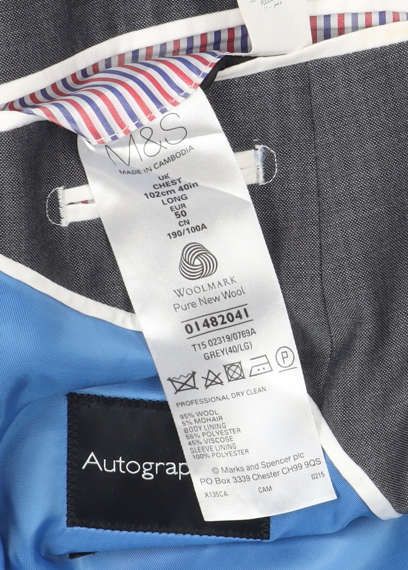 Marks & Spencer Grey Wool Suit Jacket, Men, 40L