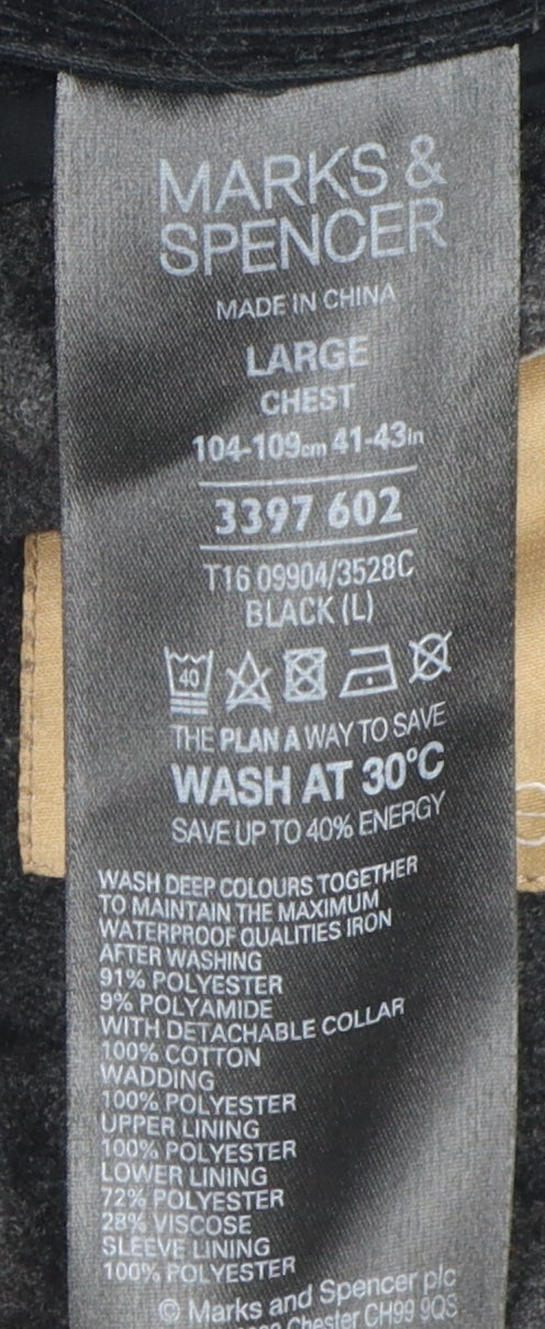 Marks & Spencer Men's Black Overcoat, L, Waterproof