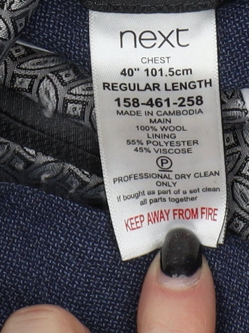 Next Men's Blue Wool Blazer 40R Regular Formal