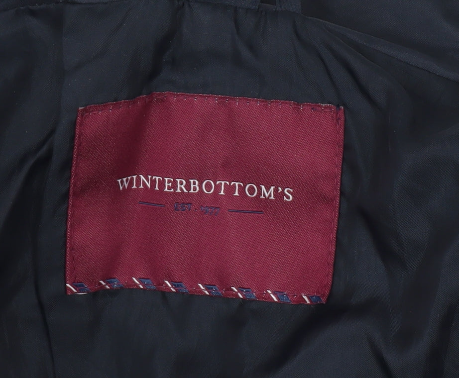 Brand and care label for Winterbottom's boys’ blue rain coat jacket, l, hooded, school