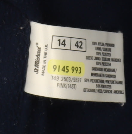 St Michael Women's Pink Parka Jacket, Size 14, Hooded