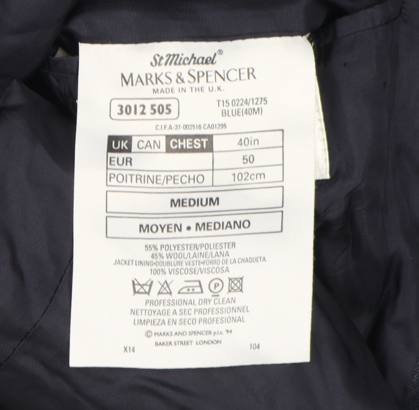 Marks and Spencer Men's Blue Blazer 40R, Striped, Business