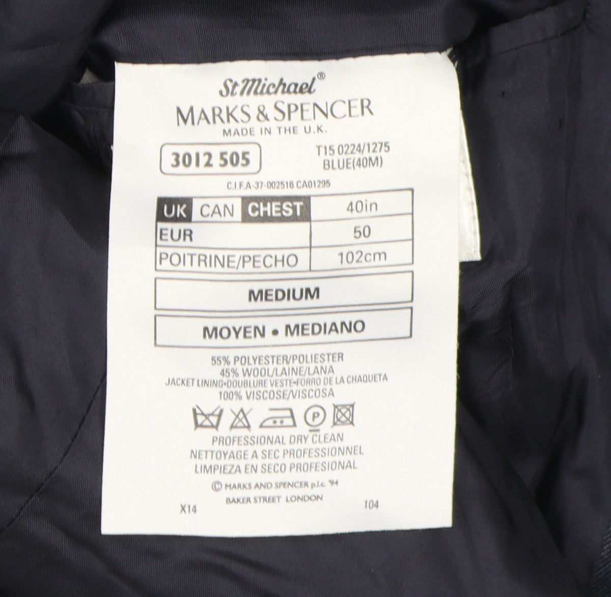 Marks & Spencer Men's Blue Blazer 40R, Striped, Business