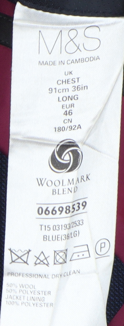 Marks & Spencer Men's Blue Wool Blazer, Size 36L