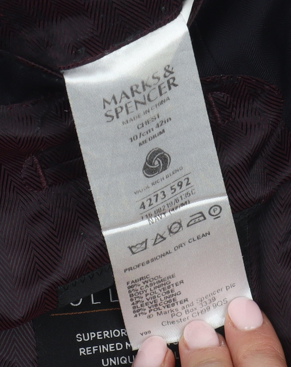 Marks & Spencer Men's Black Wool Blazer, Size 42R, Formal