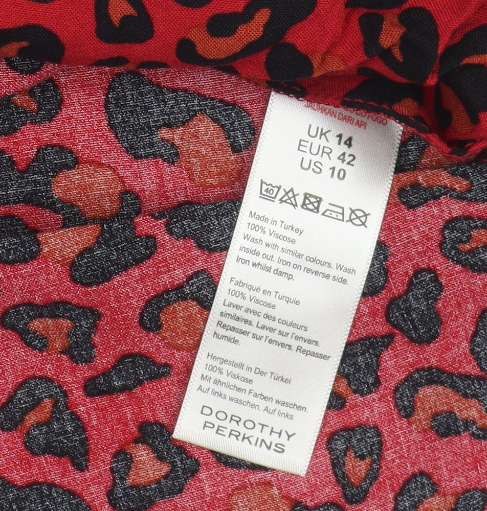 Dorothy Perkins Women Red Animal Print Tunic Blouse Size 14