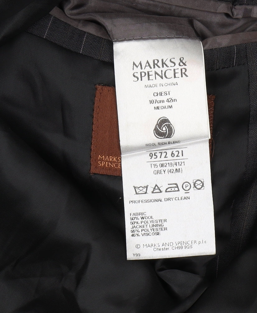 Marks & Spencer Men's Grey Striped Suit Jacket 42R