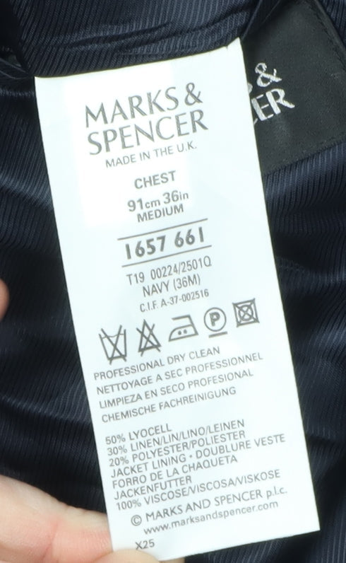 Marks & Spencer Men's Blue Blazer 36R Regular Fit