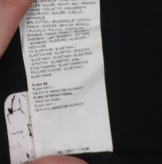 Brand and care label for Puma boys’ black graphic t-shirt, size 12, - casual short sleeve