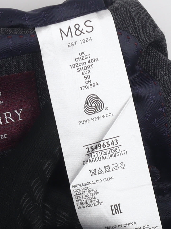Marks & Spencer Men's Grey Suit Jacket, Size 40S