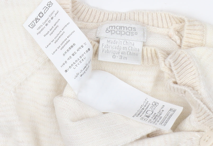 mamas & papas Ivory Unisex Cardigan 0-3 Months Cotton