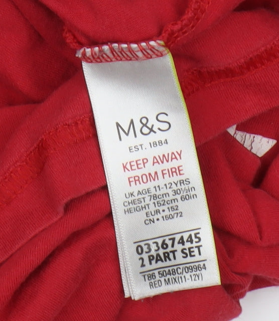 Marks & Spencer Boys Red Graphic T-Shirt Long Sleeve 11-12Y