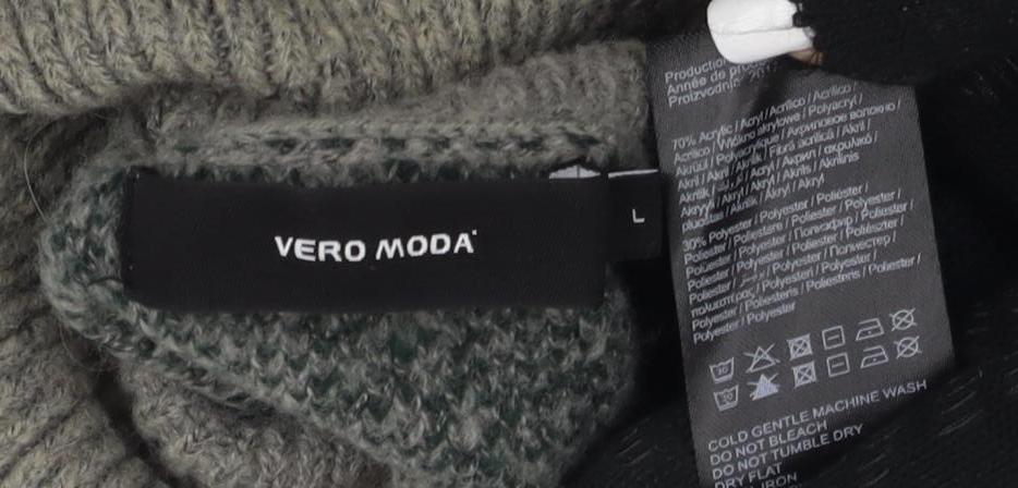 Vero Moda Women's Grey Checked Cape Roll Neck Jumper Size L