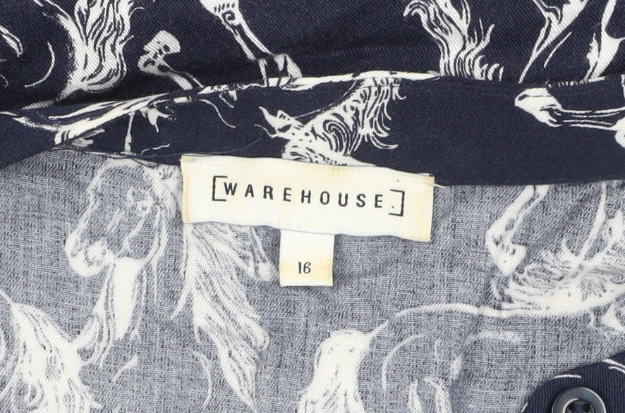 Warehouse Women Blue Animal Print Shirt Dress Size 16