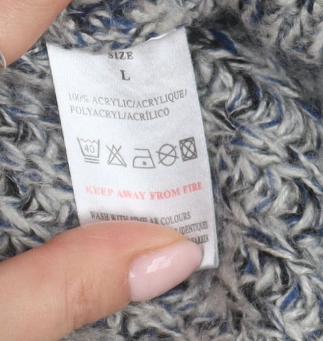 QED London Women's Grey Roll Neck Chunky Knit Jumper - L