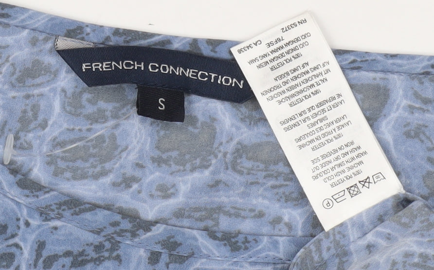 French Connection Women's Blue Geometric T-Shirt, Size S