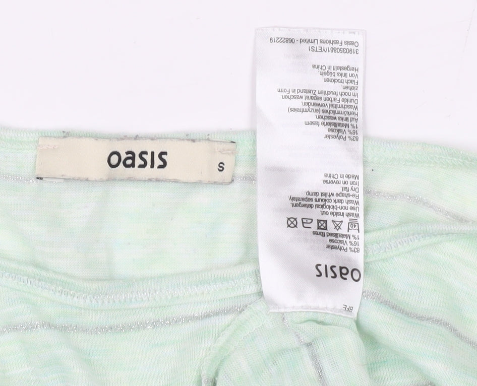 Oasis Women's Green Striped Long Sleeve T-Shirt, Size S
