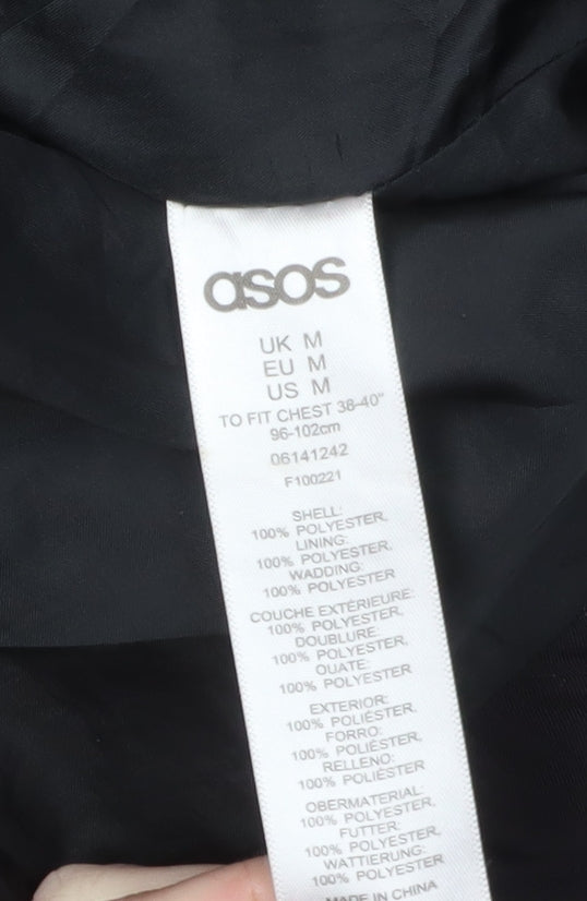 ASOS Unisex Black Puffer Jacket M Long Hooded Insulated