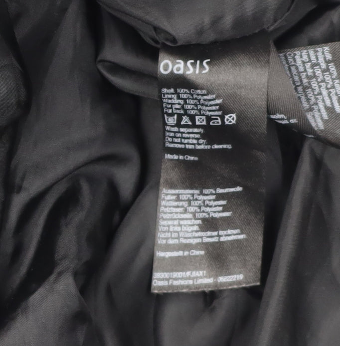 Oasis Women's Black Parka, Size S, Fur Trim Hood
